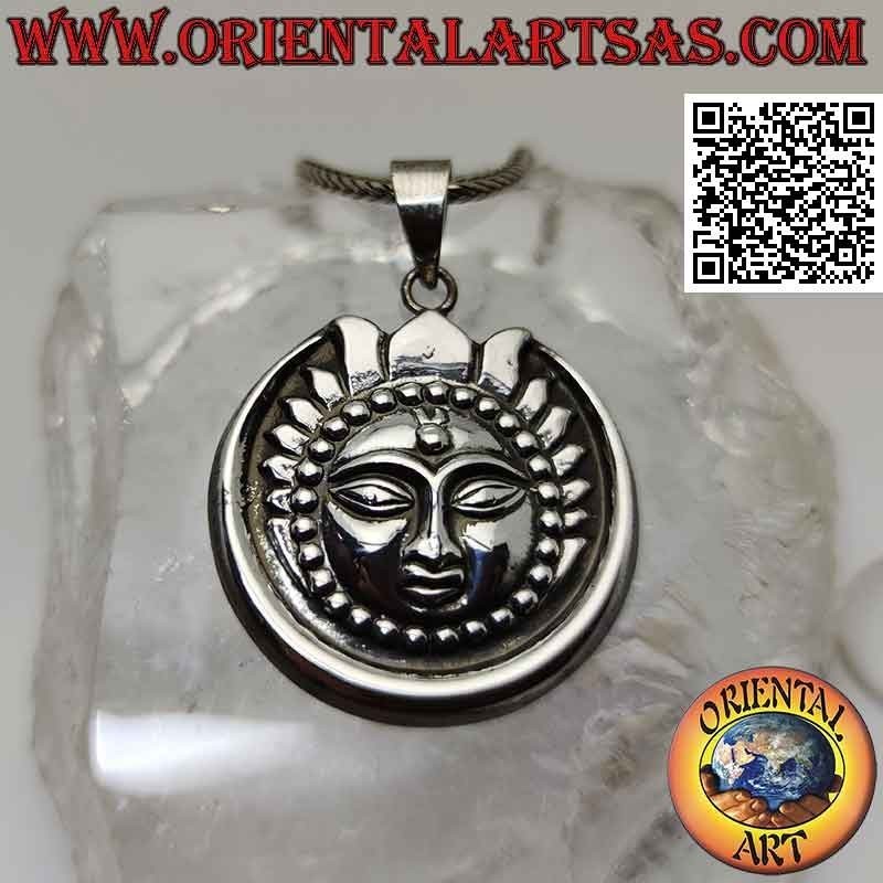 Silver pendant, sun with face in the moon in Nepalese style (Ø 30 mm)