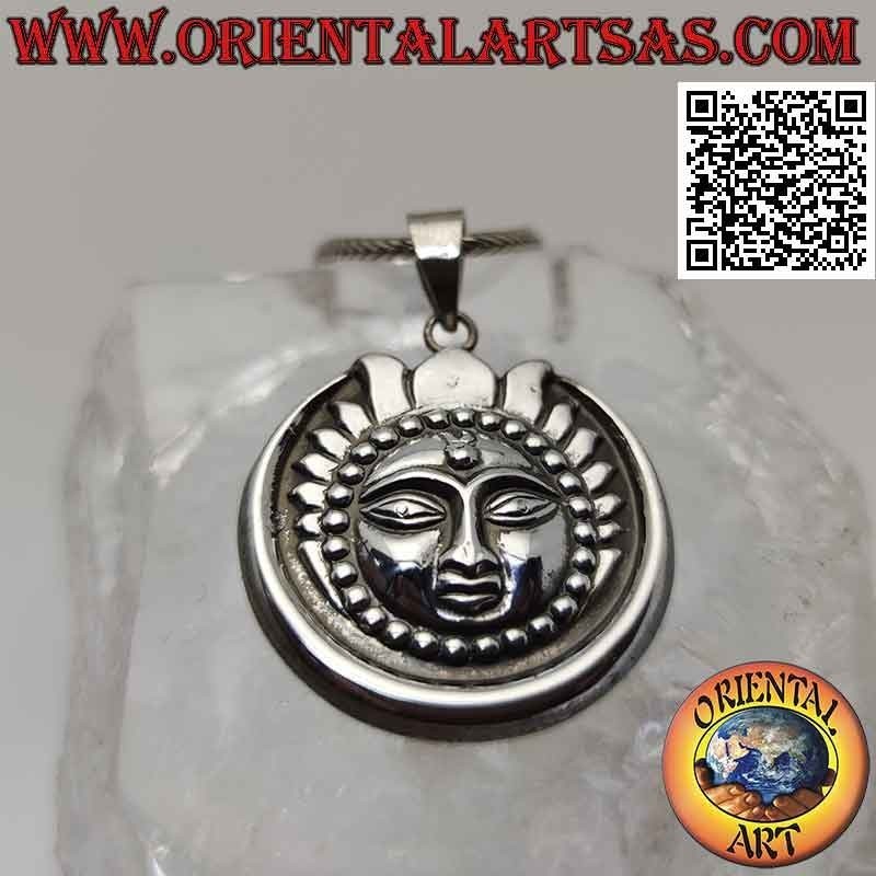 Silver pendant, sun with face in the moon in Nepalese style (Ø 30 mm)