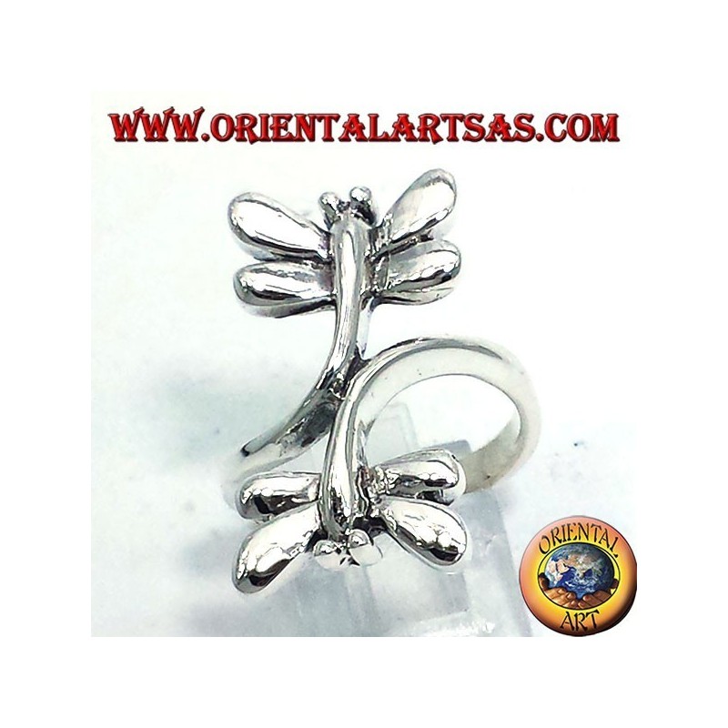 Anello in argento con due  libellule