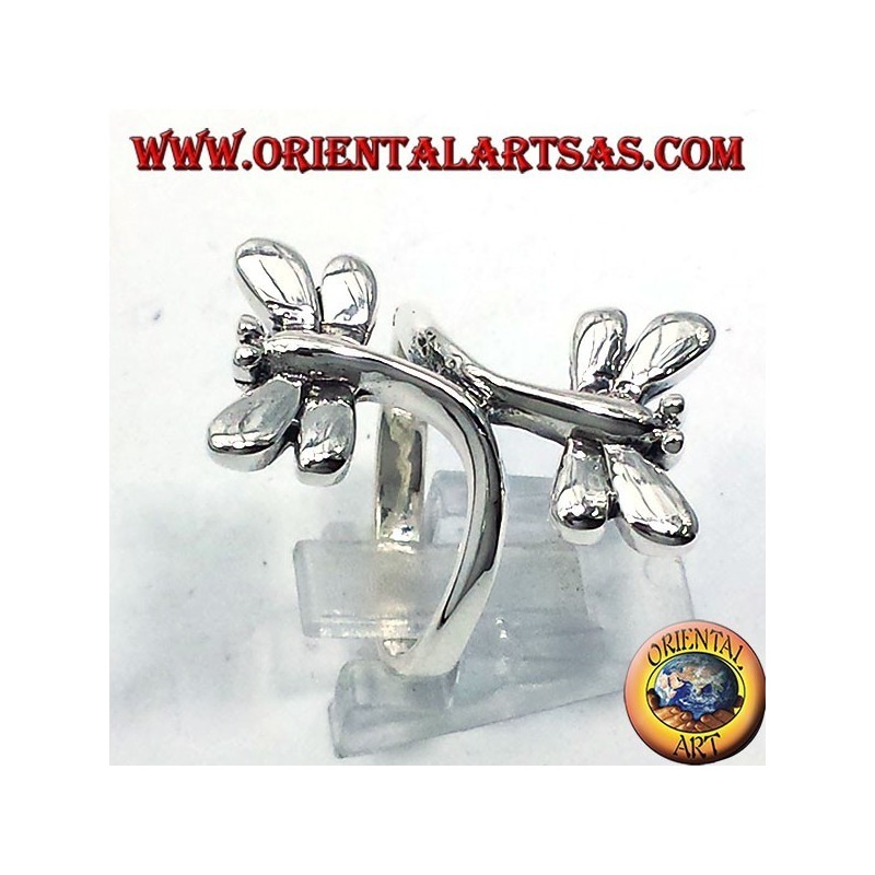 Silver ring with two dragonflies