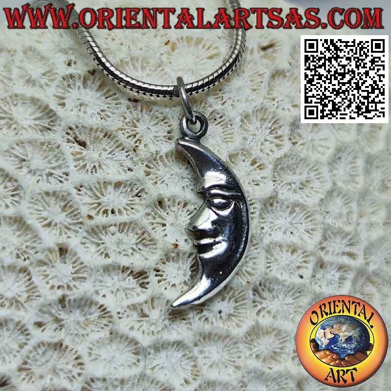 Pendentif en argent, croissant avec visage en forme
