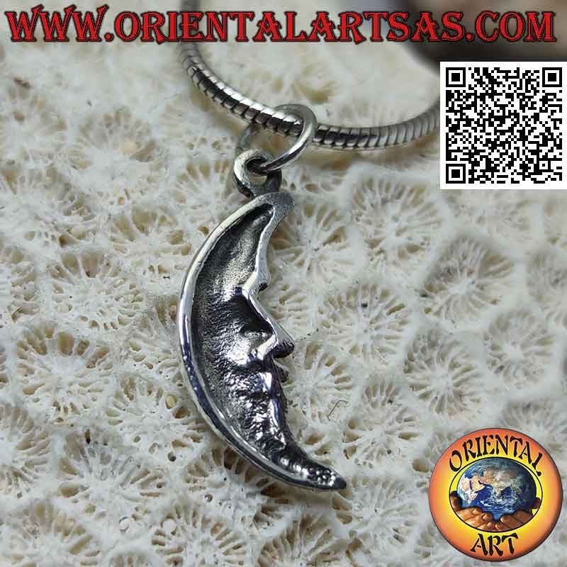 Colgante de plata, media luna con cara en forma