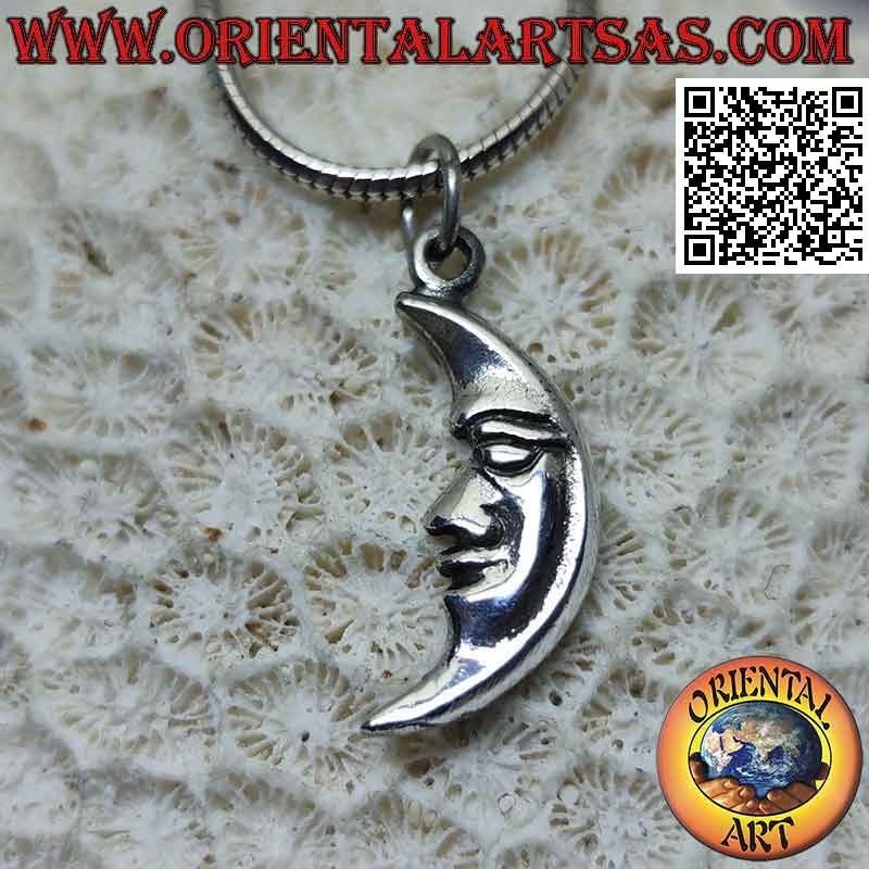 Colgante de plata, media luna con cara en forma