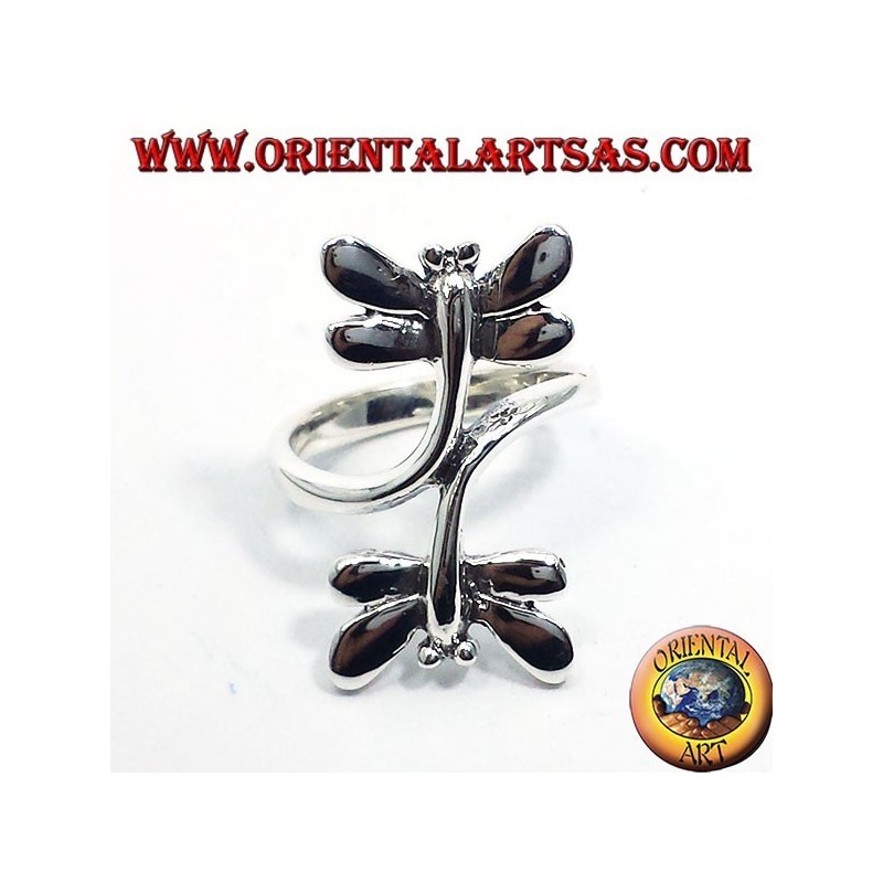 Anello in argento con due  libellule