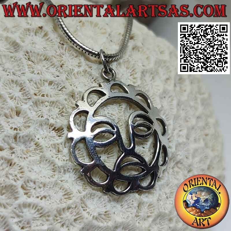 Pendentif en argent, soleil ajouré vide avec visage triste