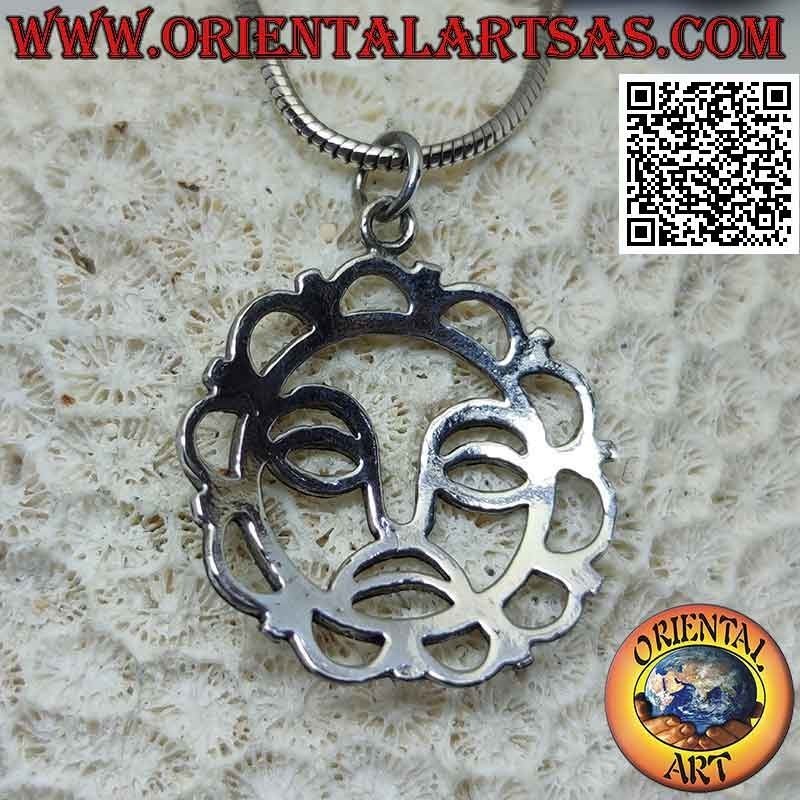 Silver pendant, empty openwork sun with sad face