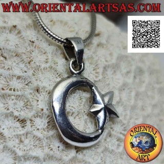 Pendentif en argent lisse double face, le croissant de lune attaché à l'étoile