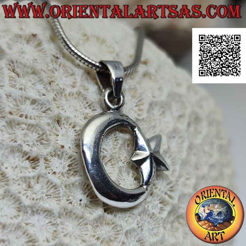 Double-sided smooth silver pendant, the crescent moon attached to the star