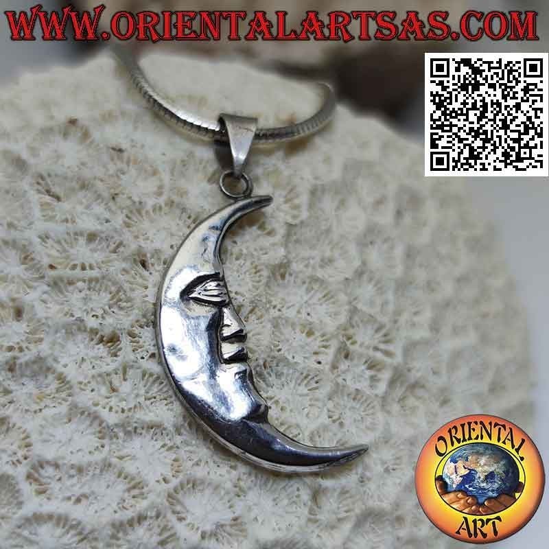 Colgante de plata, media luna con cara en forma (grande)
