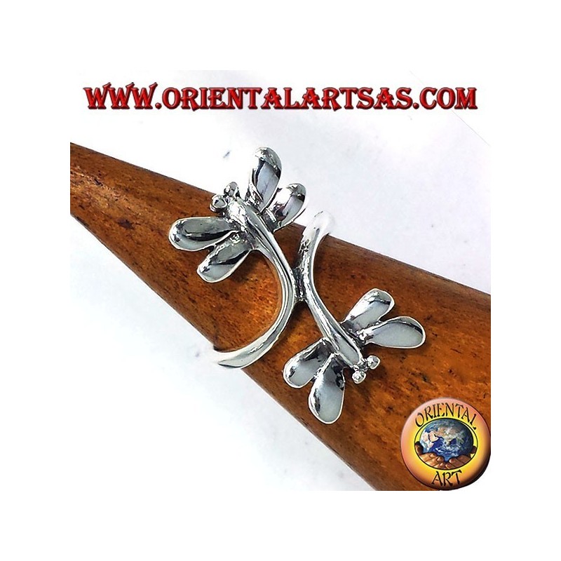 Anello in argento con due  libellule
