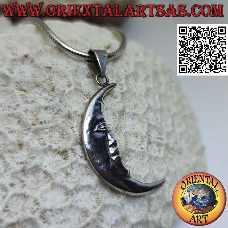 Silver pendant, crescent with shaped face (large)