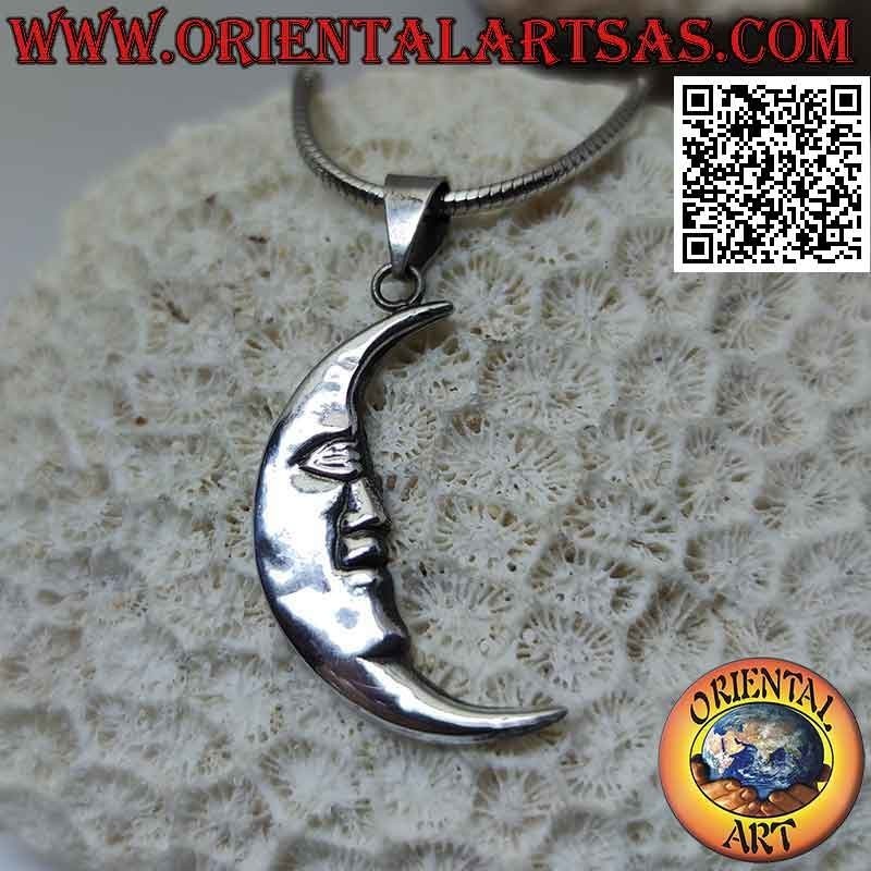 Colgante de plata, media luna con cara en forma (grande)
