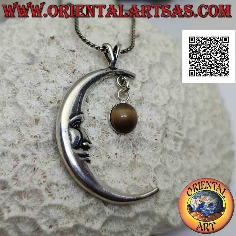 Silver pendant, crescent with shaped face (large) and tiger eye pendant