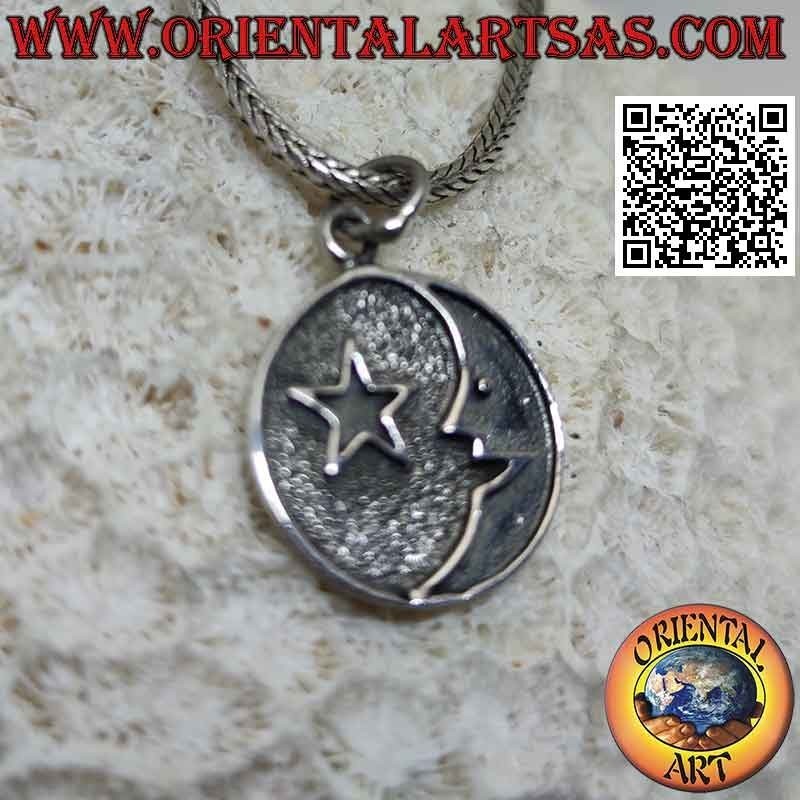 Pendentif en argent, médaille avec lune et étoile en bas-relief