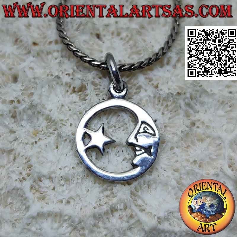 Colgante de plata, estrella envuelta en una media luna