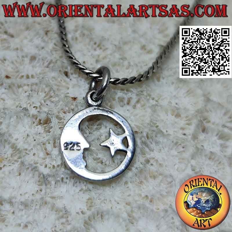 Pendentif en argent, étoile enveloppée dans un croissant