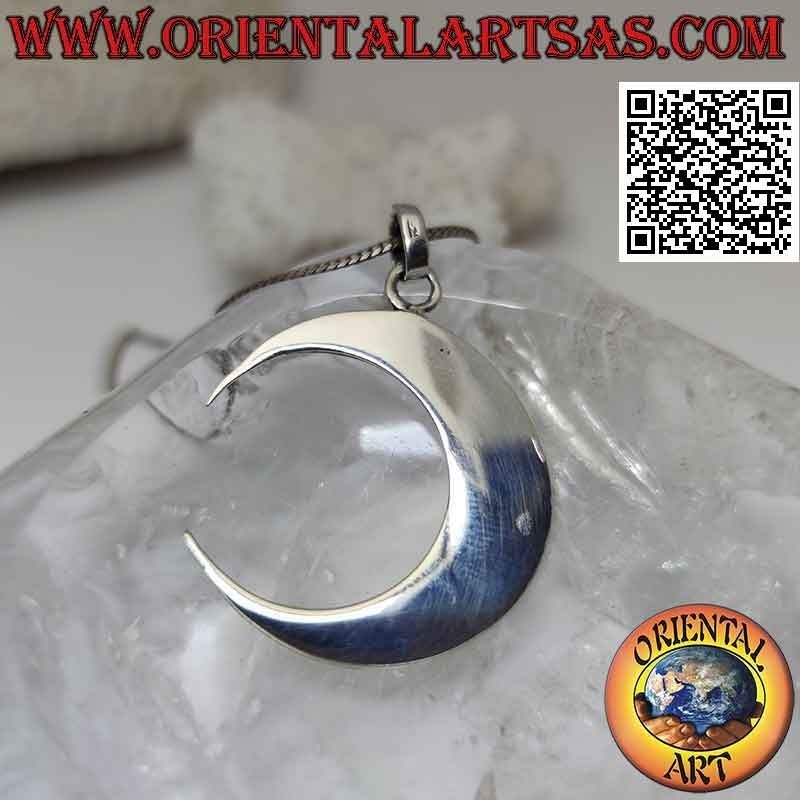 Pendentif en argent, croissant lisse à bouts allongés et pointus