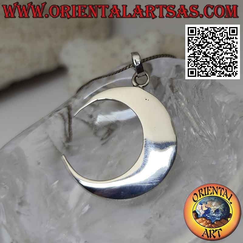 Pendentif en argent, croissant lisse à bouts allongés et pointus