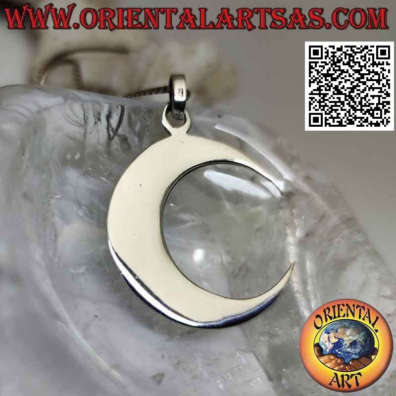 Silver pendant, smooth crescent with elongated and pointed tips