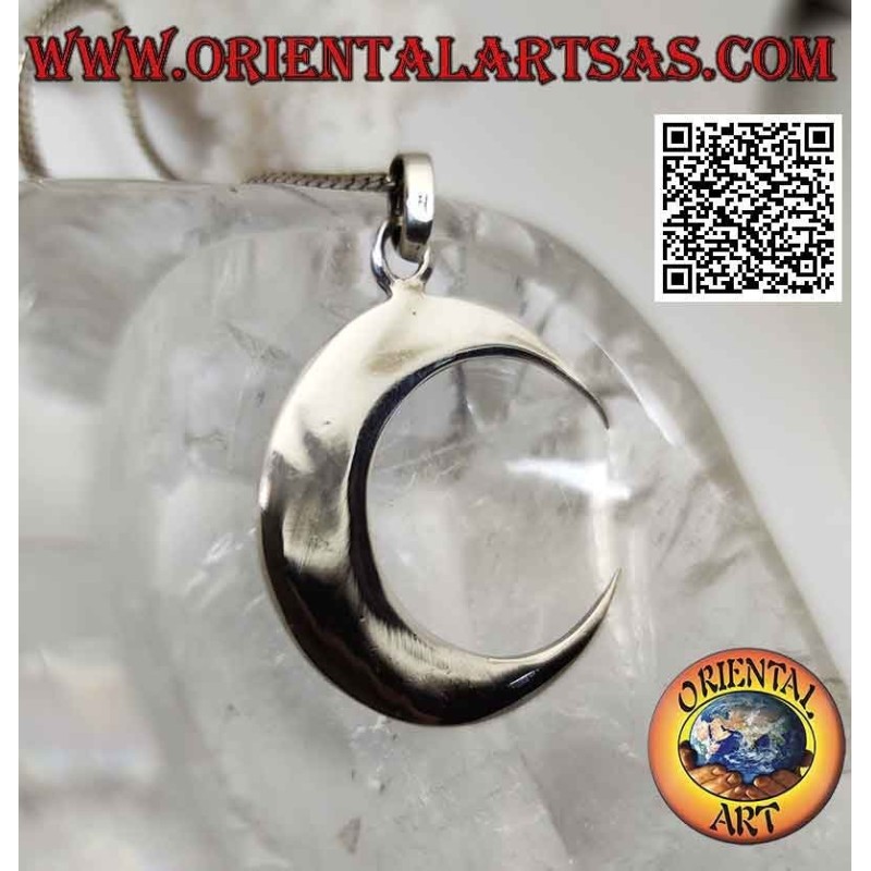 Pendentif en argent, croissant lisse à bouts allongés et pointus