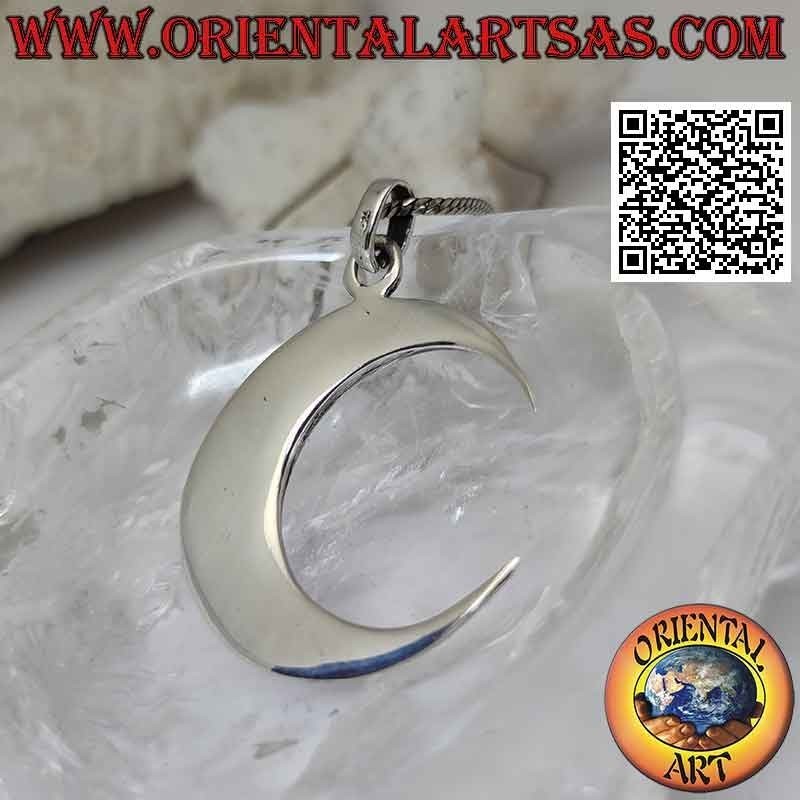 Pendentif en argent, croissant lisse à bouts allongés et pointus