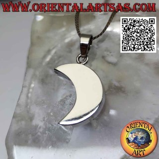 Ciondolo in argento, mezzaluna liscia spessa tridimensionale