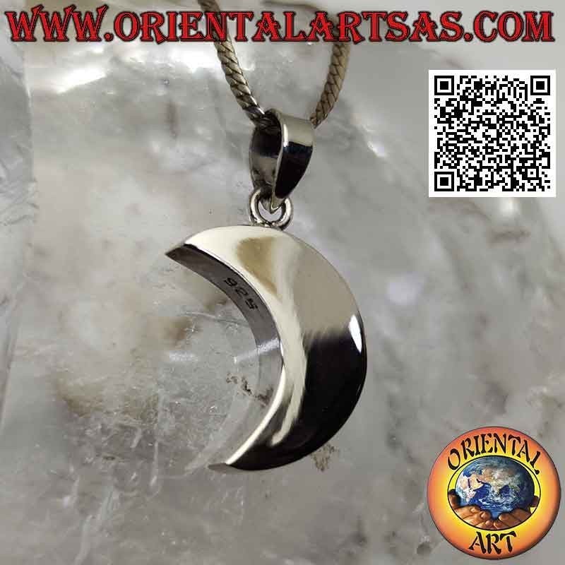 Silver pendant, three-dimensional thick smooth crescent
