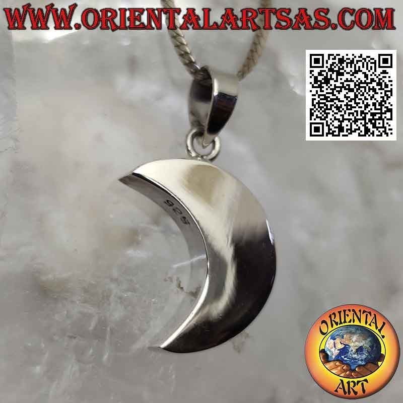 Pendentif en argent, croissant lisse épais en trois dimensions