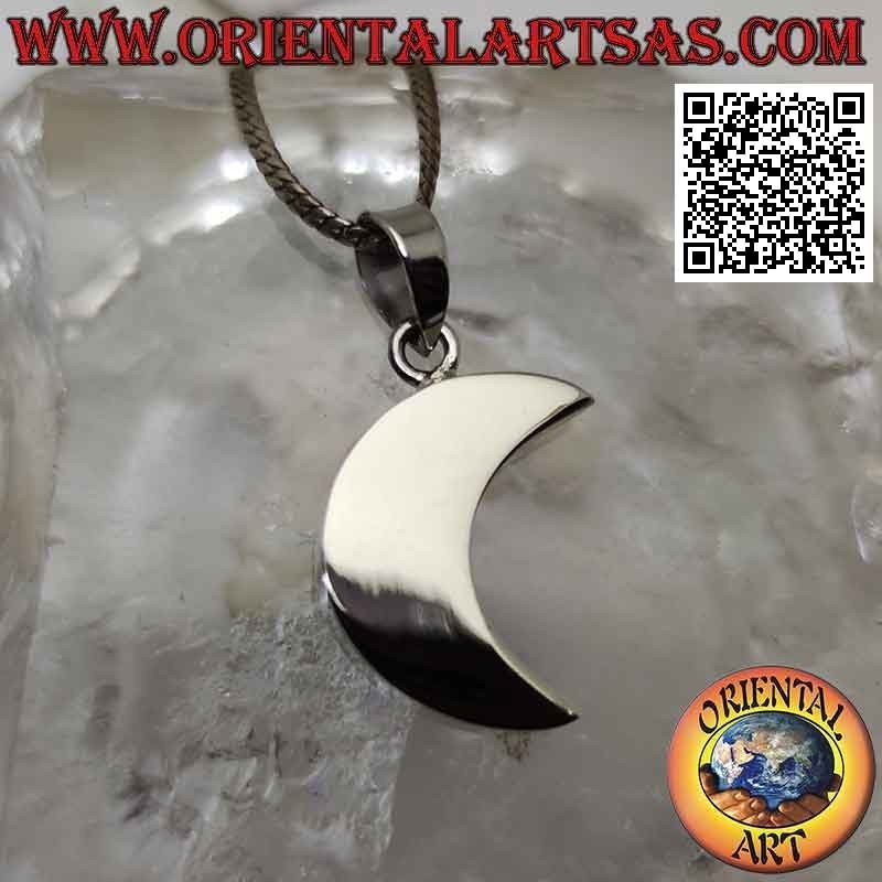 Silver pendant, three-dimensional thick smooth crescent