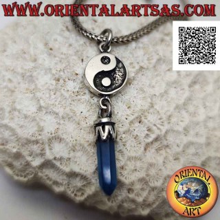 Yin yang Tao silver pendant in bas-relief with blue crystal first pendant