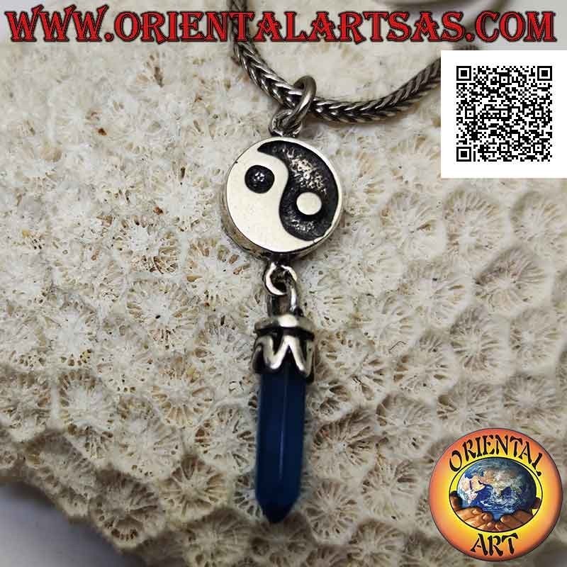 Yin yang Tao silver pendant in bas-relief with blue crystal first pendant