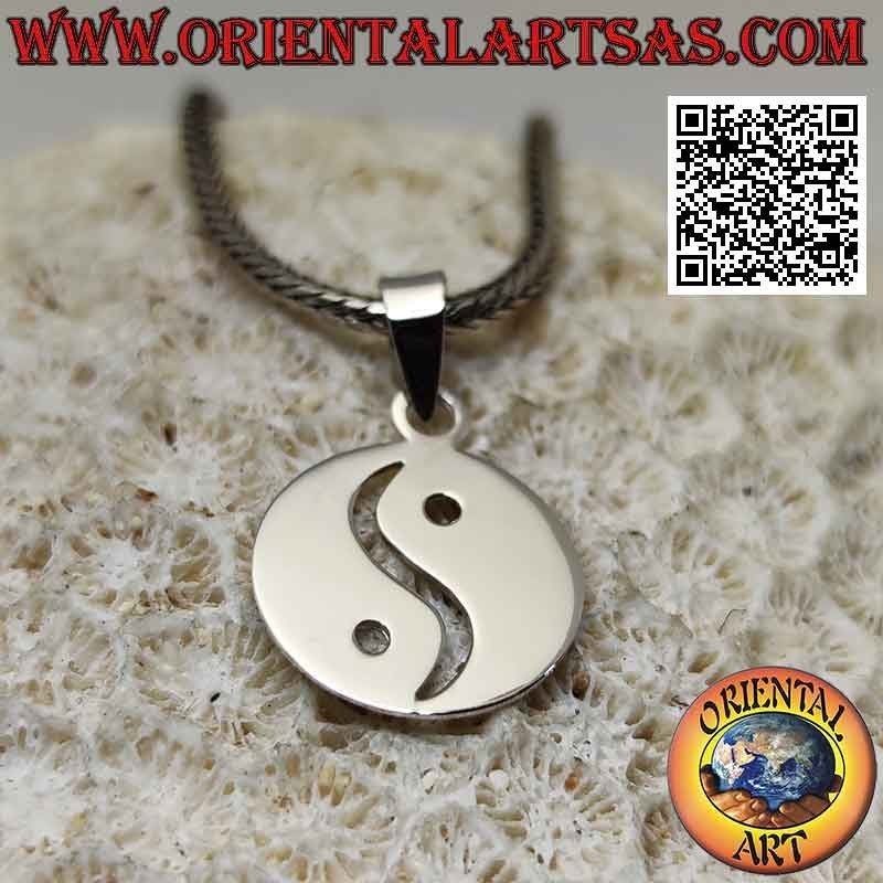 Pendentif en argent lisse, plat et perforé yin yang "Tao"