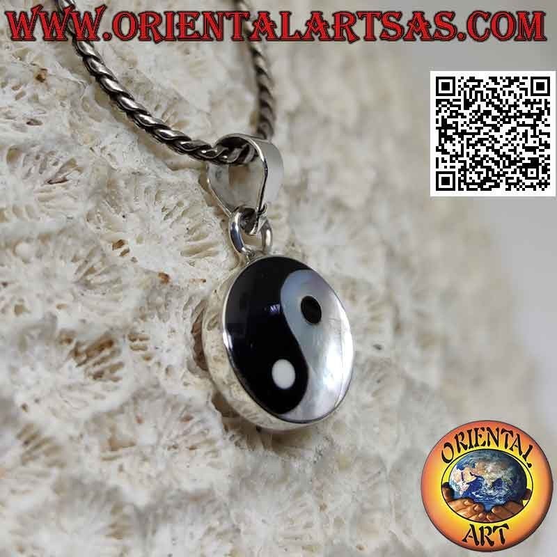 Colgante de plata Yin yang "Tao" con nácar y ónix 10 mm Ø