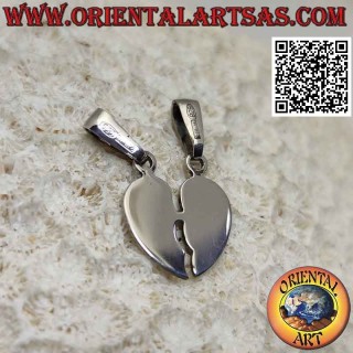 Colgante de plata doble, suave corazón roto "dulce mitad"