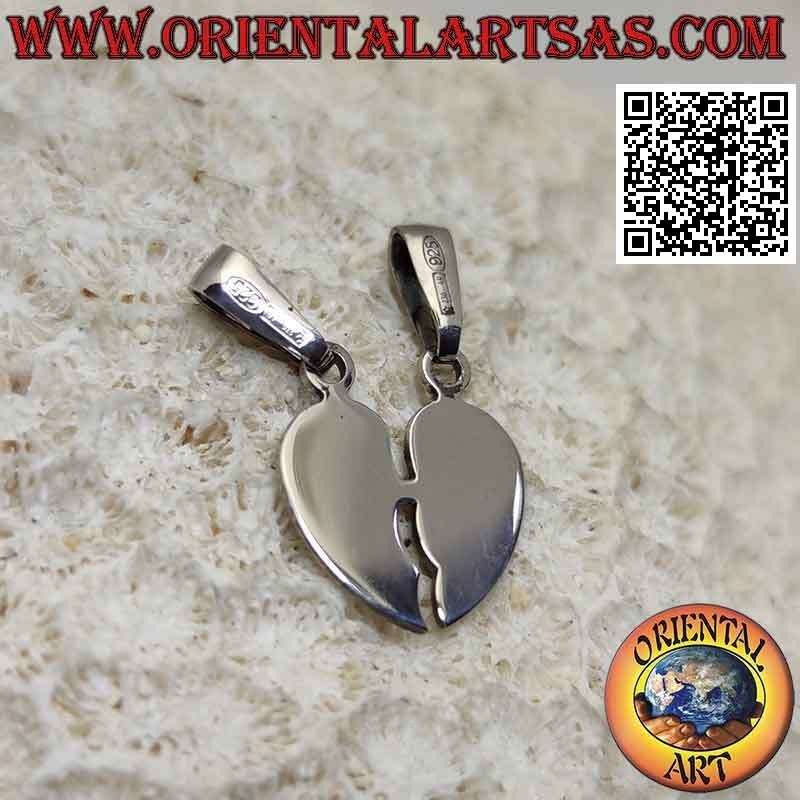 Ciondolo in argento doppio, cuore spezzato liscio "dolce metà"