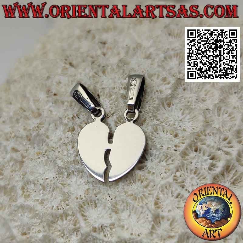 Ciondolo in argento doppio, cuore spezzato liscio "dolce metà"