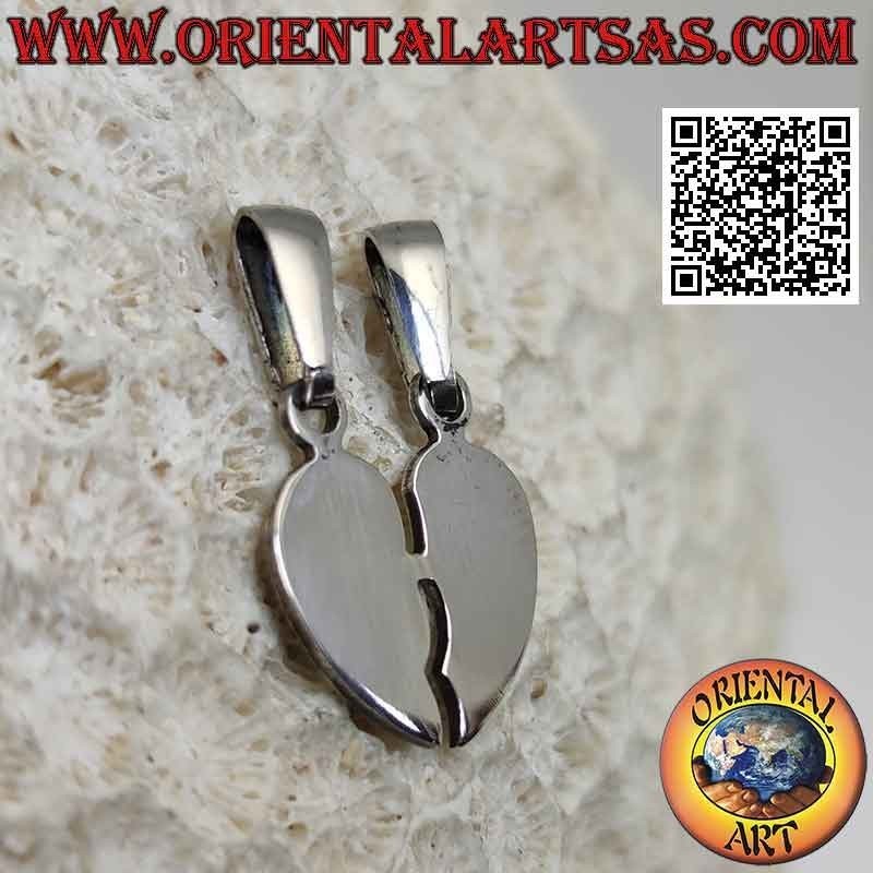 Pendentif double en argent, coeur brisé lisse "moitié douce"