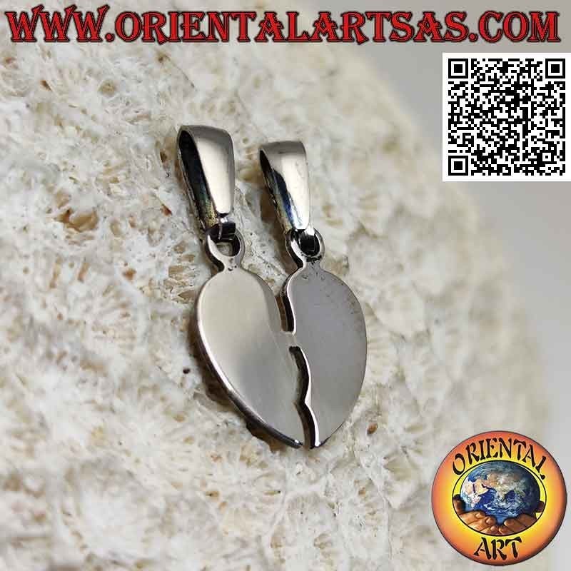 Colgante de plata doble, suave corazón roto "dulce mitad"