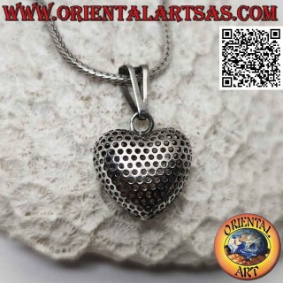 Ciondolo in argento, cuore bombato tridimensionale forellato