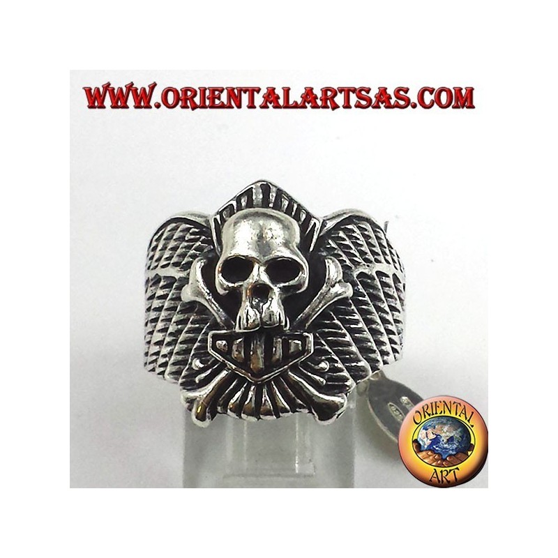 Silver ring skull biker bones