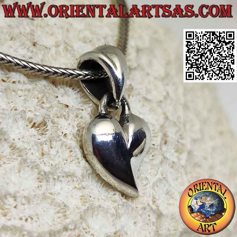 Pendentif en argent, coeur lisse et arrondi avec pointe allongée