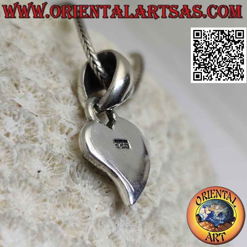 Silver pendant, smooth and rounded heart with elongated tip