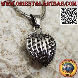 Pendentif en argent, coeur tridimensionnel avec lignes verticales perforées