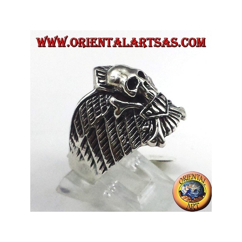 Argent crâne anneau os de motards