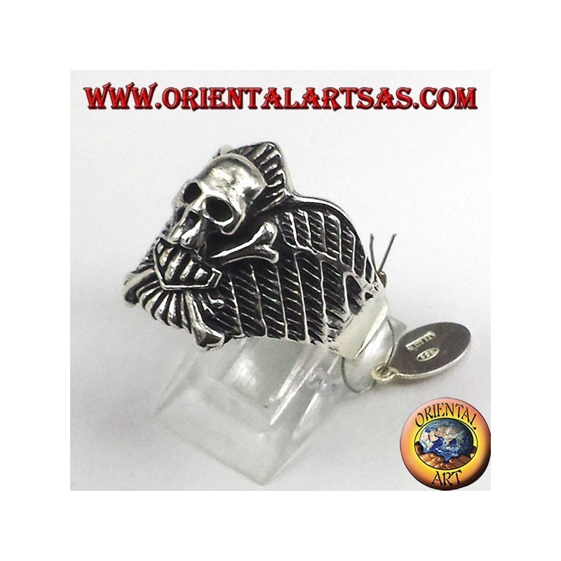 Silver ring skull biker bones
