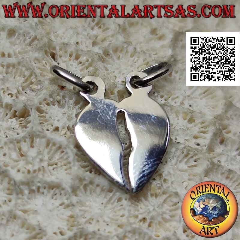 Pendentif double en argent, coeur brisé lisse