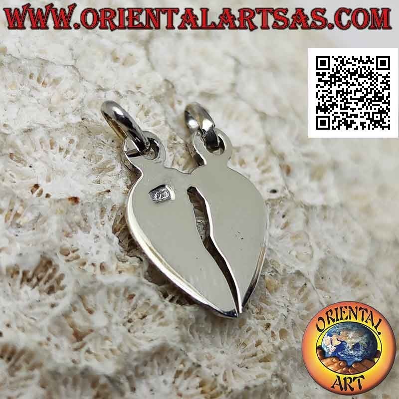 Ciondolo in argento doppio, cuore spezzato liscio