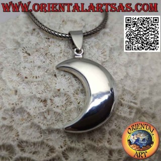 Silver pendant, smooth three-dimensional crescent (large)