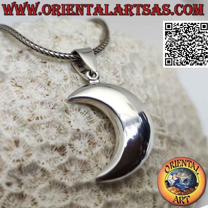 Colgante de plata, media luna lisa tridimensional (grande)