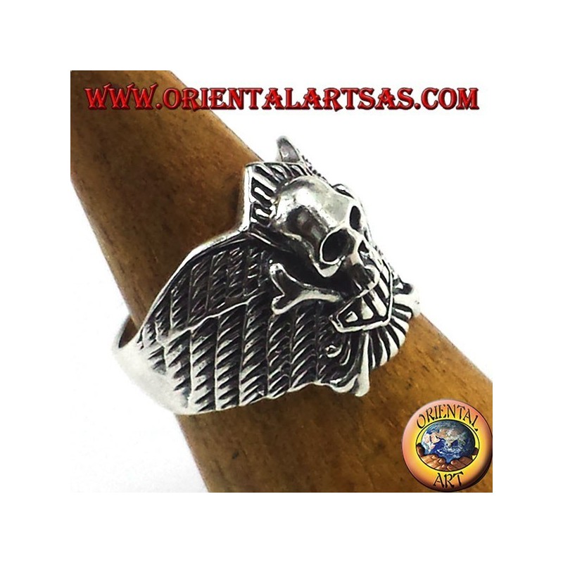 Silver ring skull biker bones